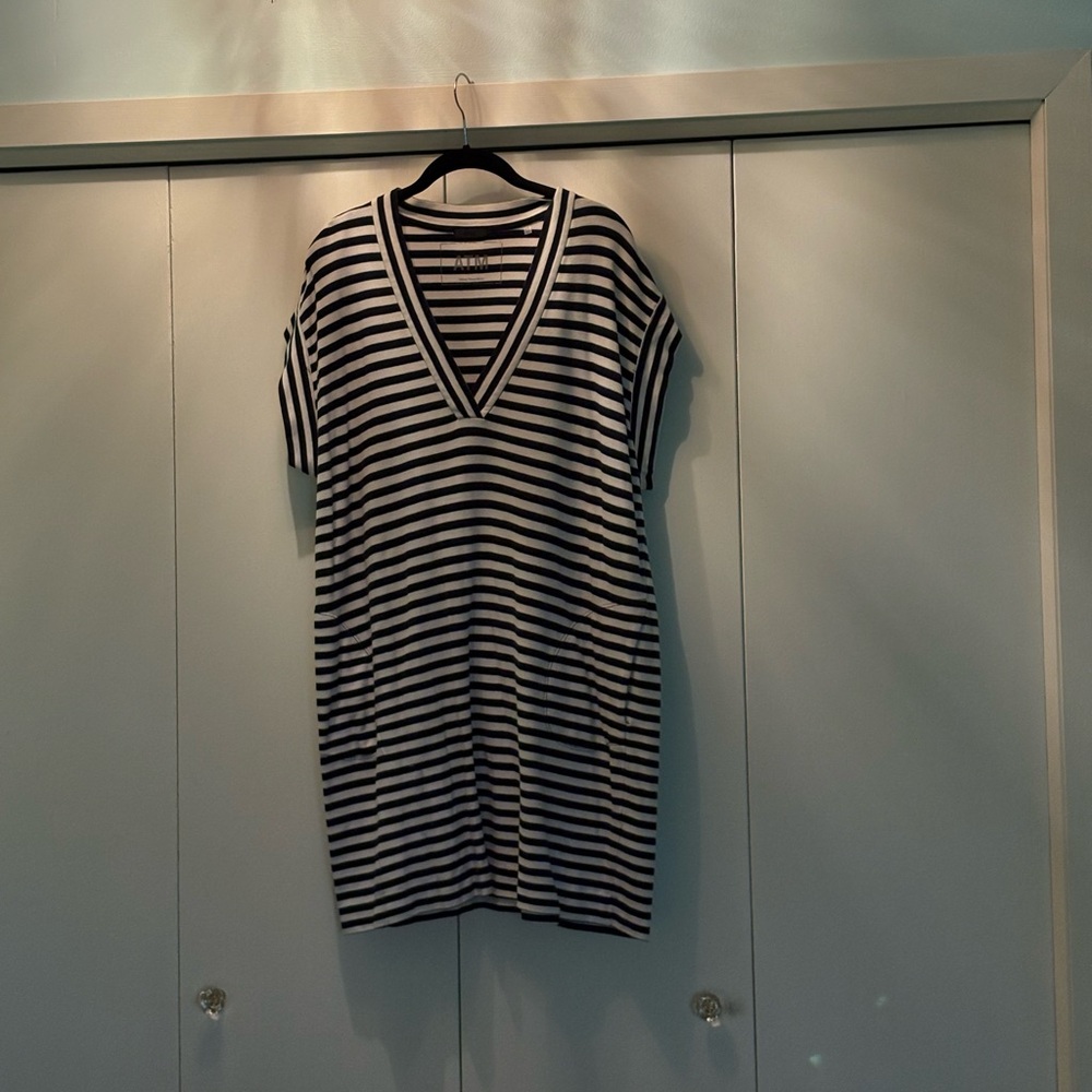 Navy and White Striped V-Neck Dress